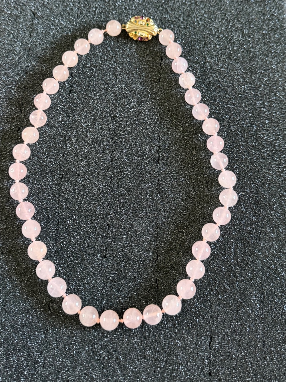 Vintage Pink Rose Quartz Gemstone Bead Necklace